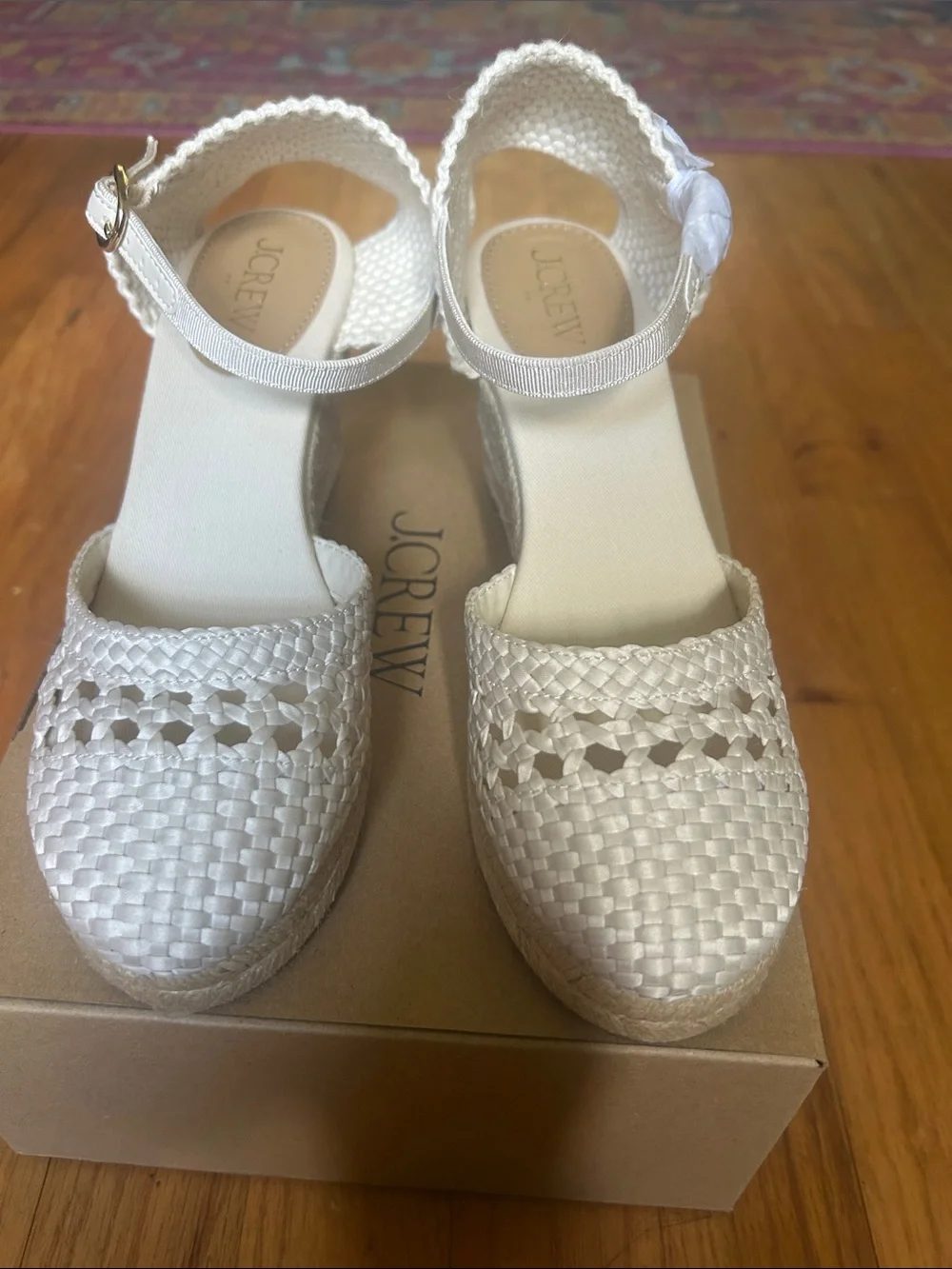 J. Crew Factory Cream Woven Espadrille Wedge Sandals with Ankle Strap